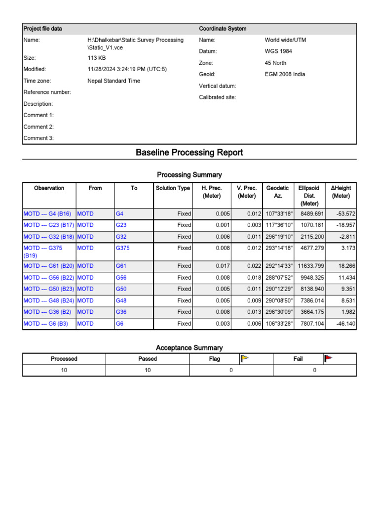 Baseline Processing Summary Report | PDF | Geodesy | Navigation