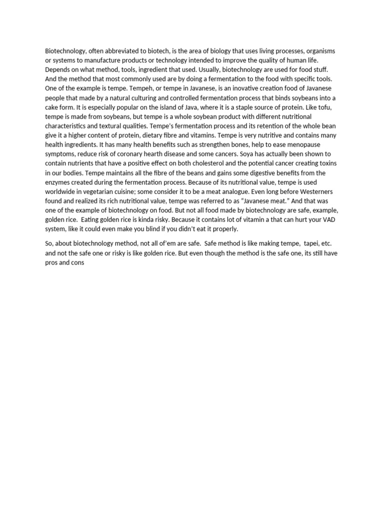 Benefits and Risks of Biotechnology in Food | PDF