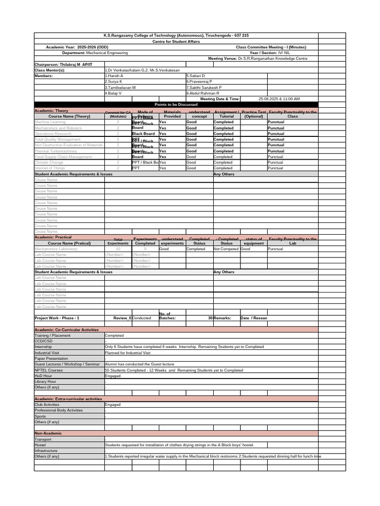 Class Committee Meeting Minutes 2025-2026 | PDF | Computing