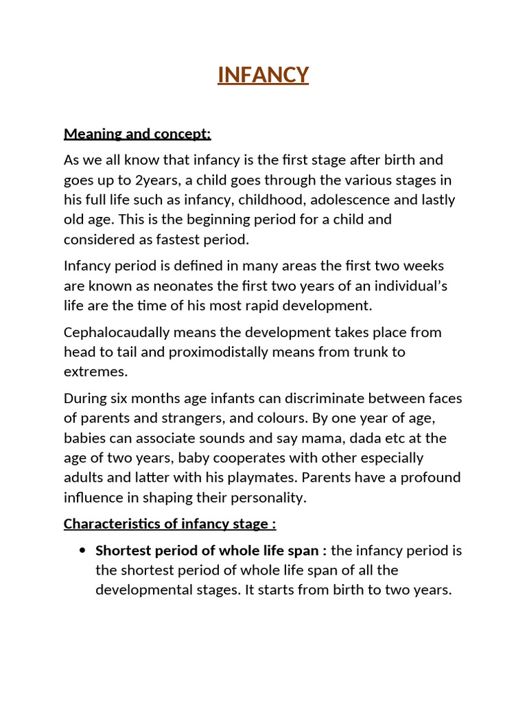 Characteristics of Infancy Stage | PDF