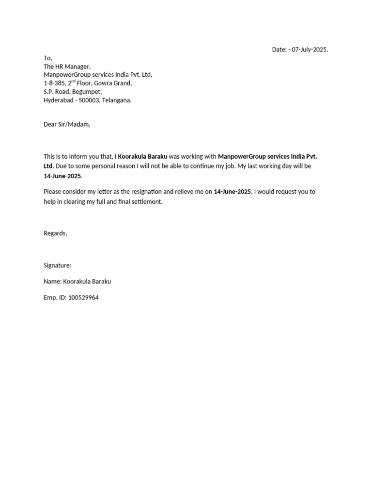 Resignation Format | PDF