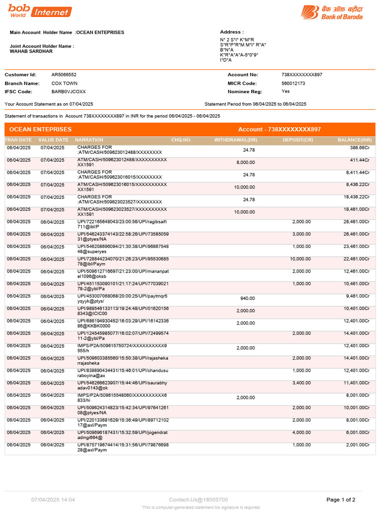 Ocean Enterprises Account Statement 2025 | PDF | Financial Services ...