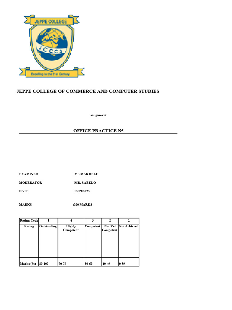 Office Practice N5 Assignment Guide | PDF