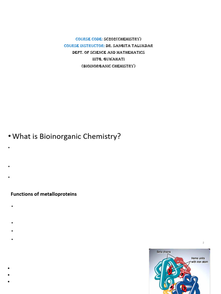 Bioinorganic Chemistry Overview | PDF | Hemoglobin | Bioinorganic Chemistry