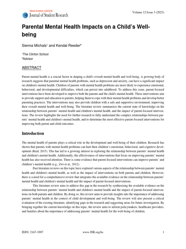 Parental Mental Health Impacts A Childs Well-Bein | PDF | Mental Health ...