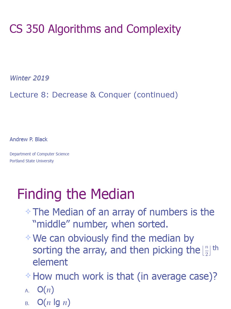 Median Finding Algorithms Explained | PDF | Computational Science ...