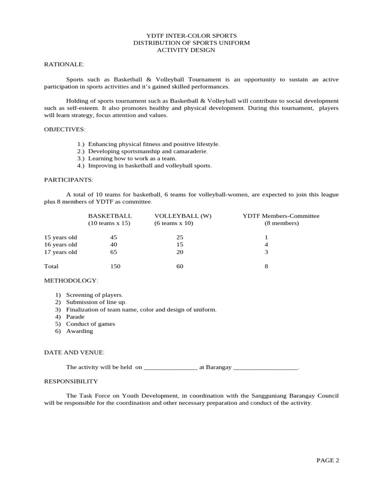 Basketball League Activity Design | PDF | Sports