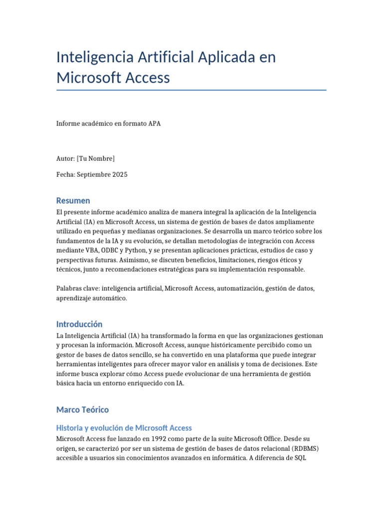 IA en Microsoft Access: Integración y Aplicaciones | PDF | Inteligencia ...