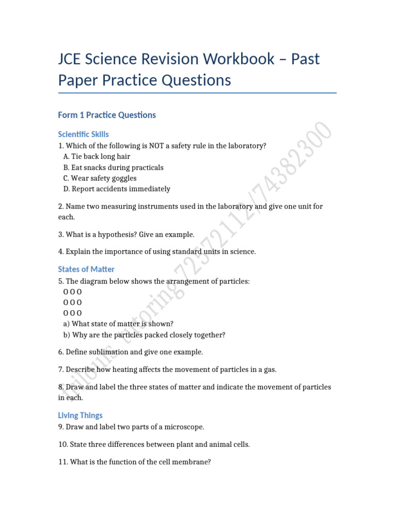 JCE Science Revision Workbook | PDF | Force | Atoms
