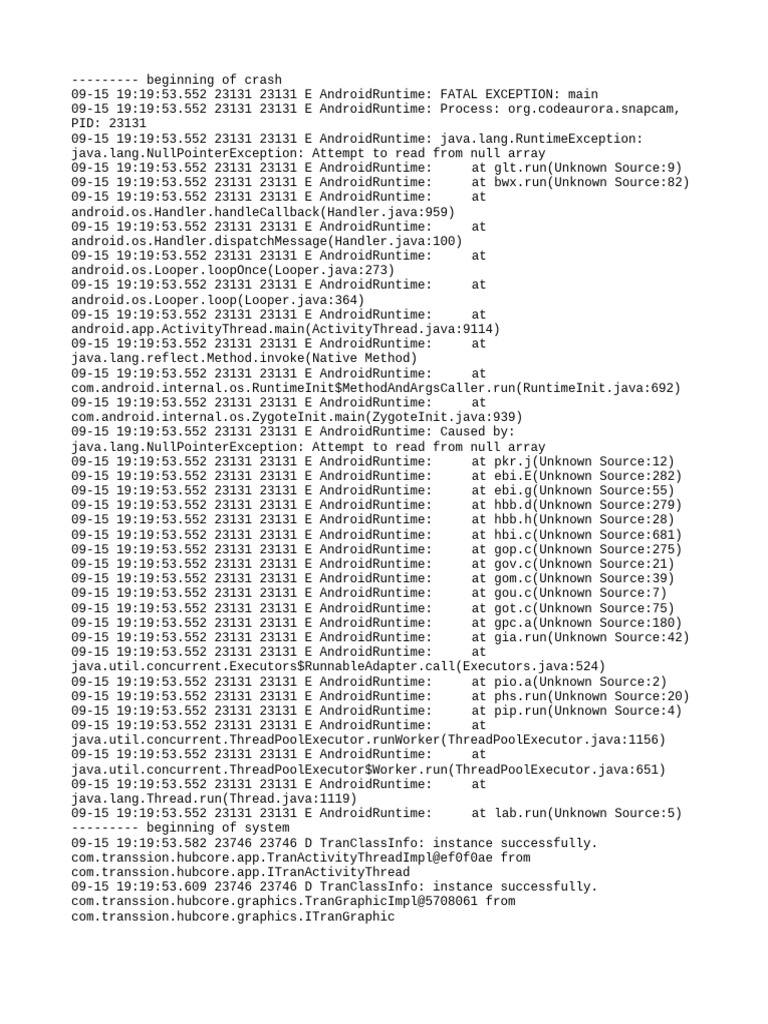 Android NullPointerException Crash Log | PDF | Software Engineering ...