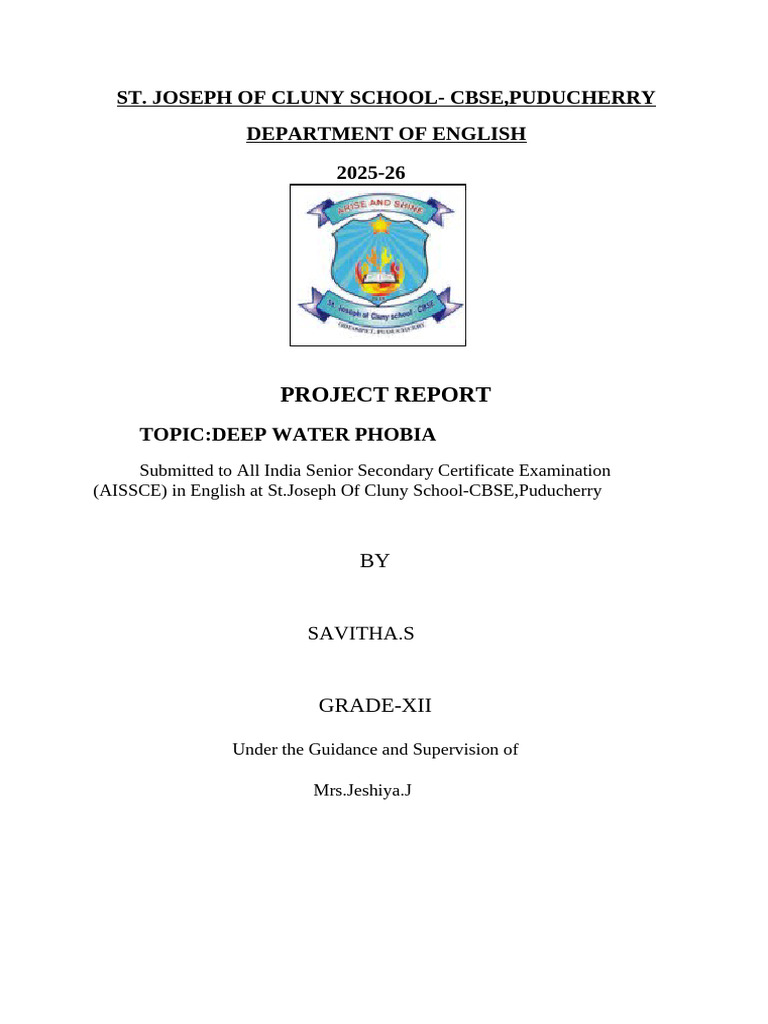 Deep Water Phobia Project Report | PDF | Behavior Modification | Learning
