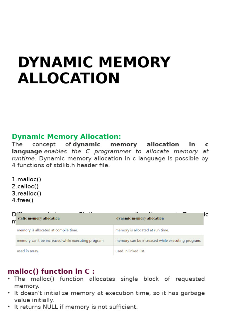 Dynamic Memory Allocation in C | PDF