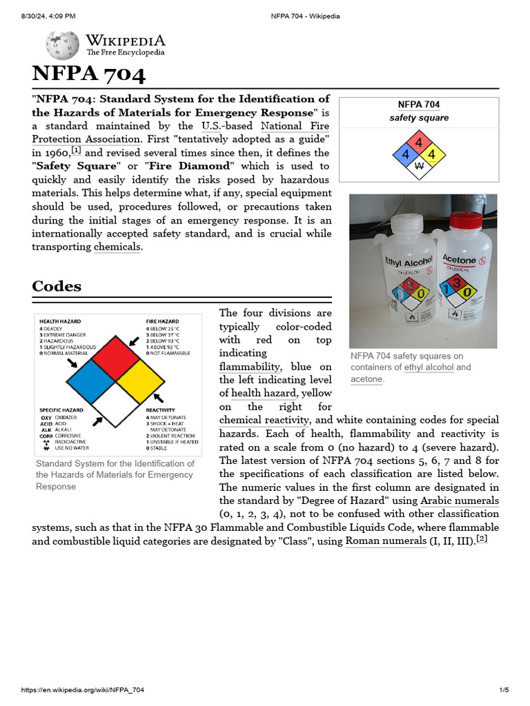 NFPA 704 Hazard Identification System | PDF | Chemical Compounds ...