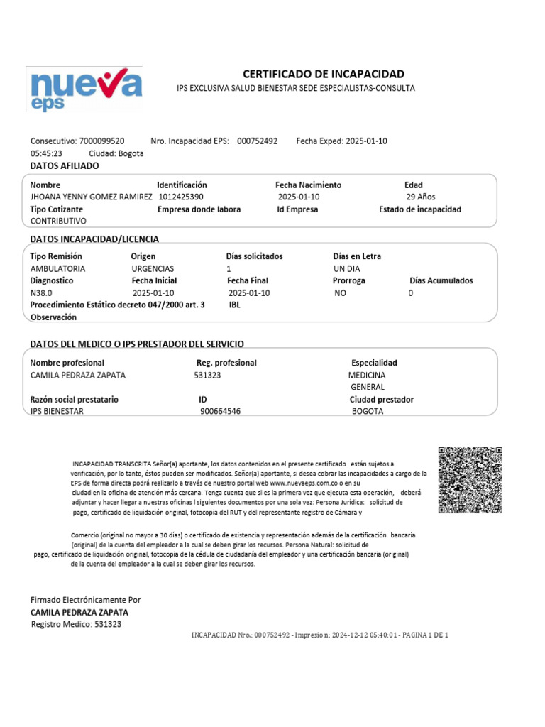 Certificado de Incapacidad Médica 2025 | PDF