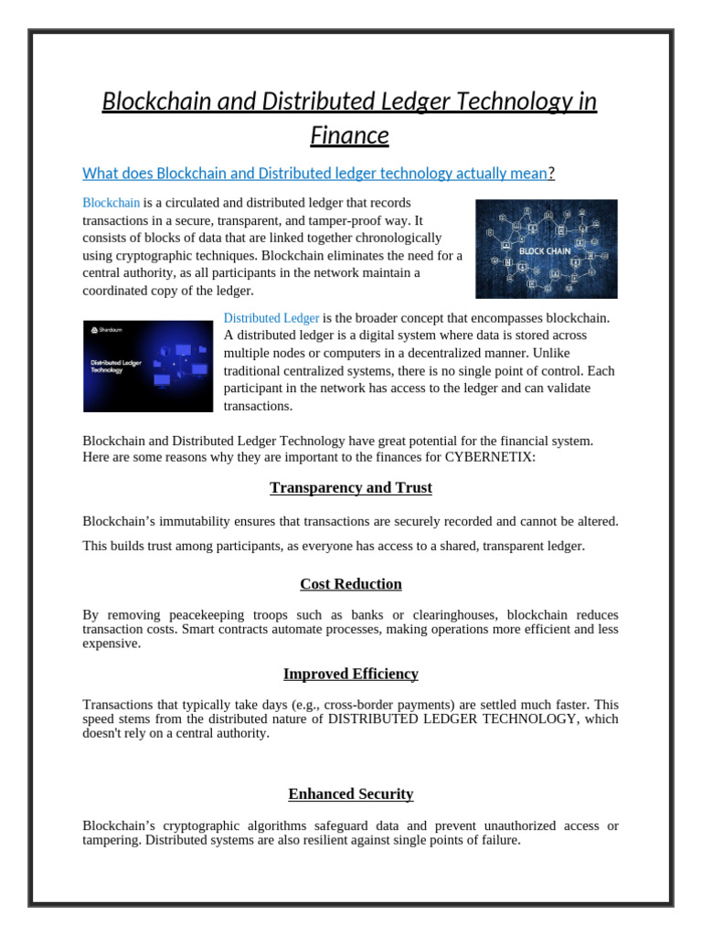 Blockchain and Distributed Ledger Technology in Finance | PDF ...