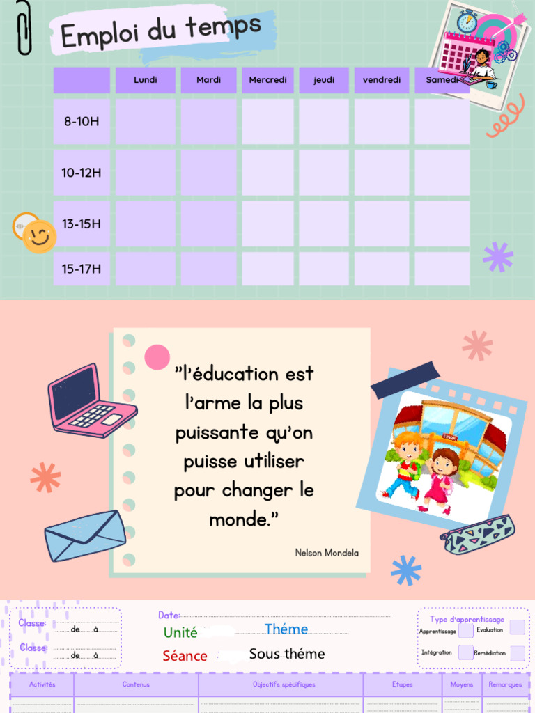 Emploi du temps et plan d'apprentissage | PDF