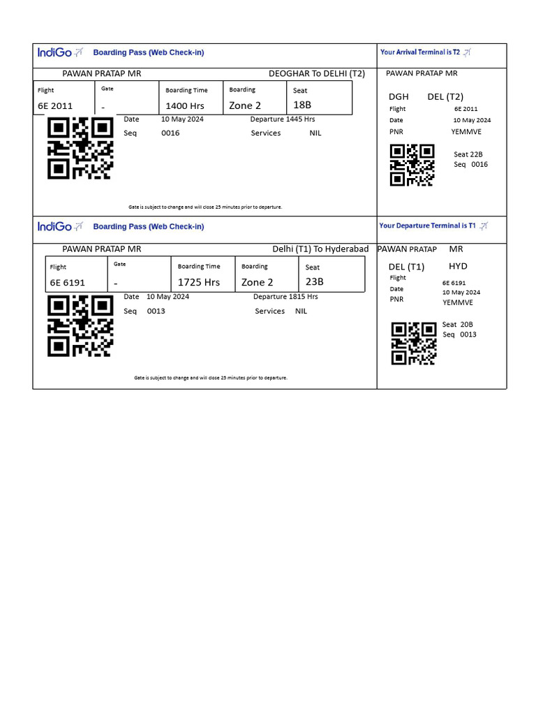 Hyderabad to Delhi Flight Ticket | PDF