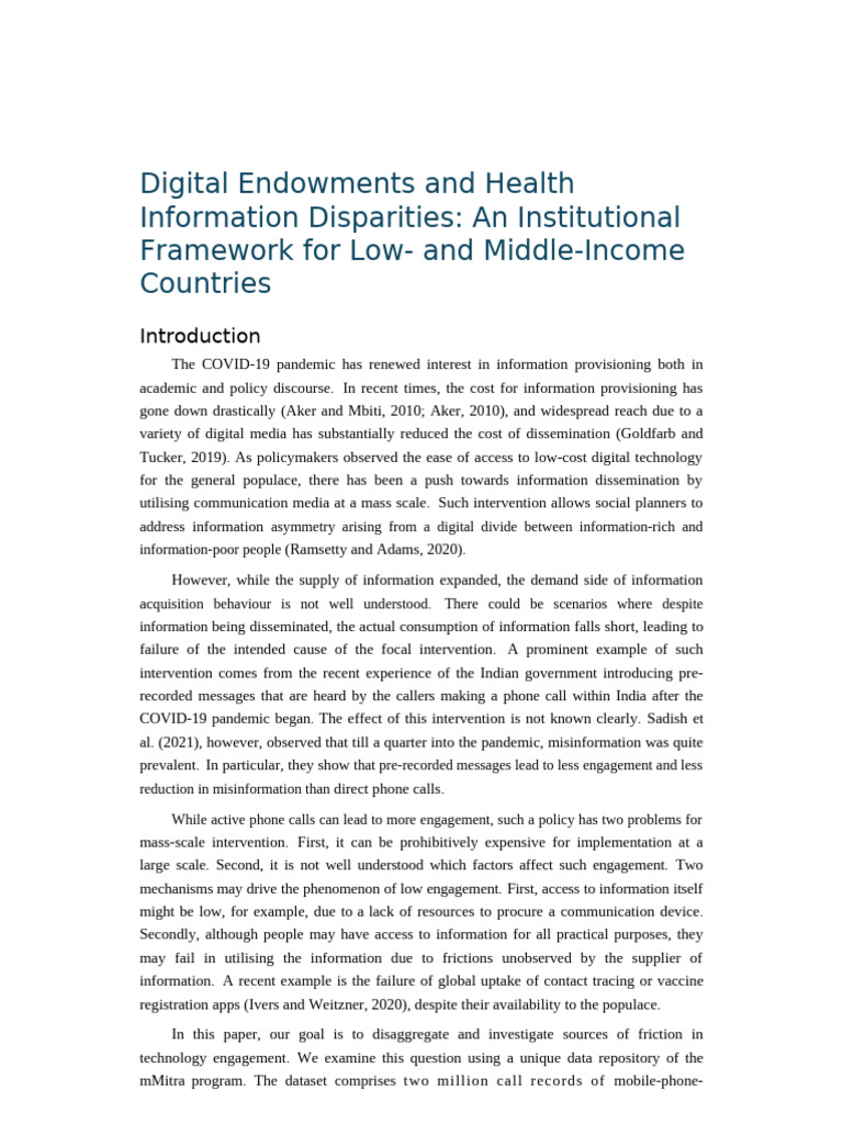 Digital Endowments and Health Information Disparities | PDF | Errors ...