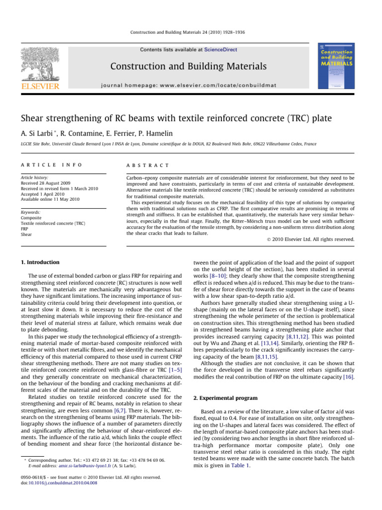 Shear Strengthening of RC Beams with TRC | PDF | Composite Material ...