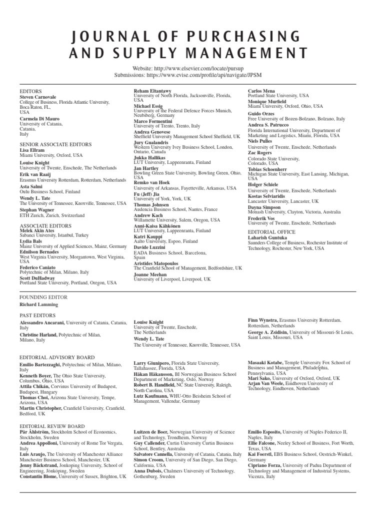 Editorial Board 2025 Journal of Purchasing and Supply Management | PDF ...