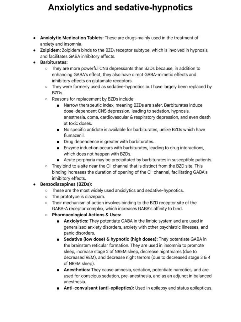 Anxiolytics and Sedative-Hypnotics Overview | PDF | Benzodiazepine ...