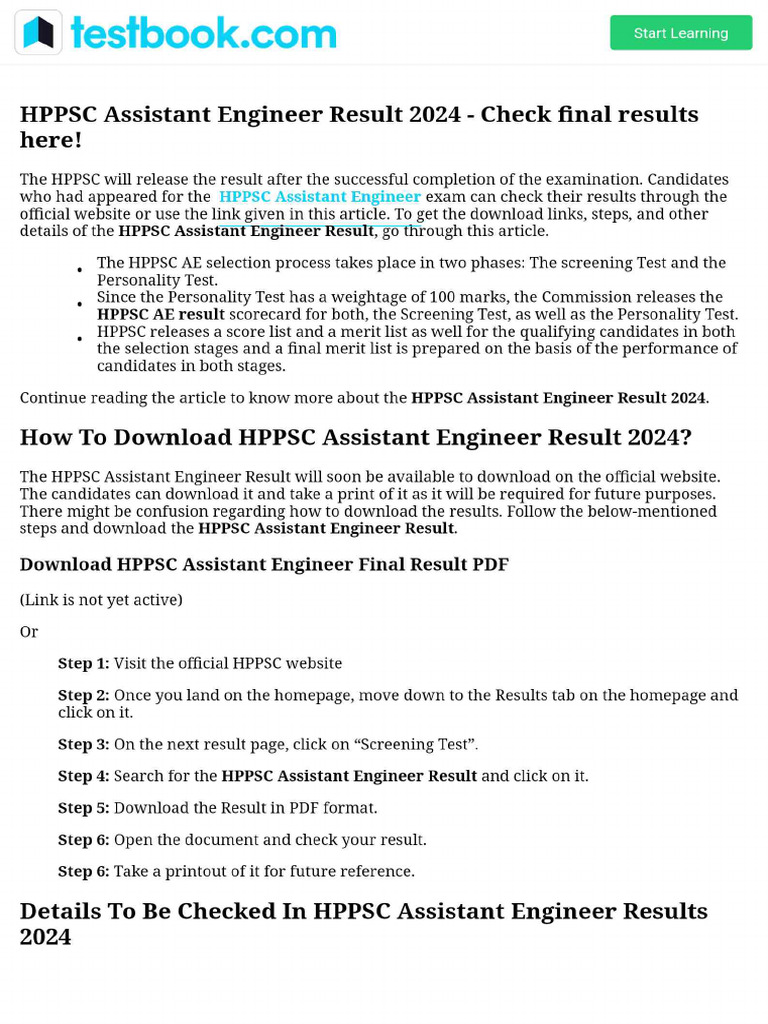 HPPSC Assistant Engineer Result 2024 - Check Final Results Here! | PDF