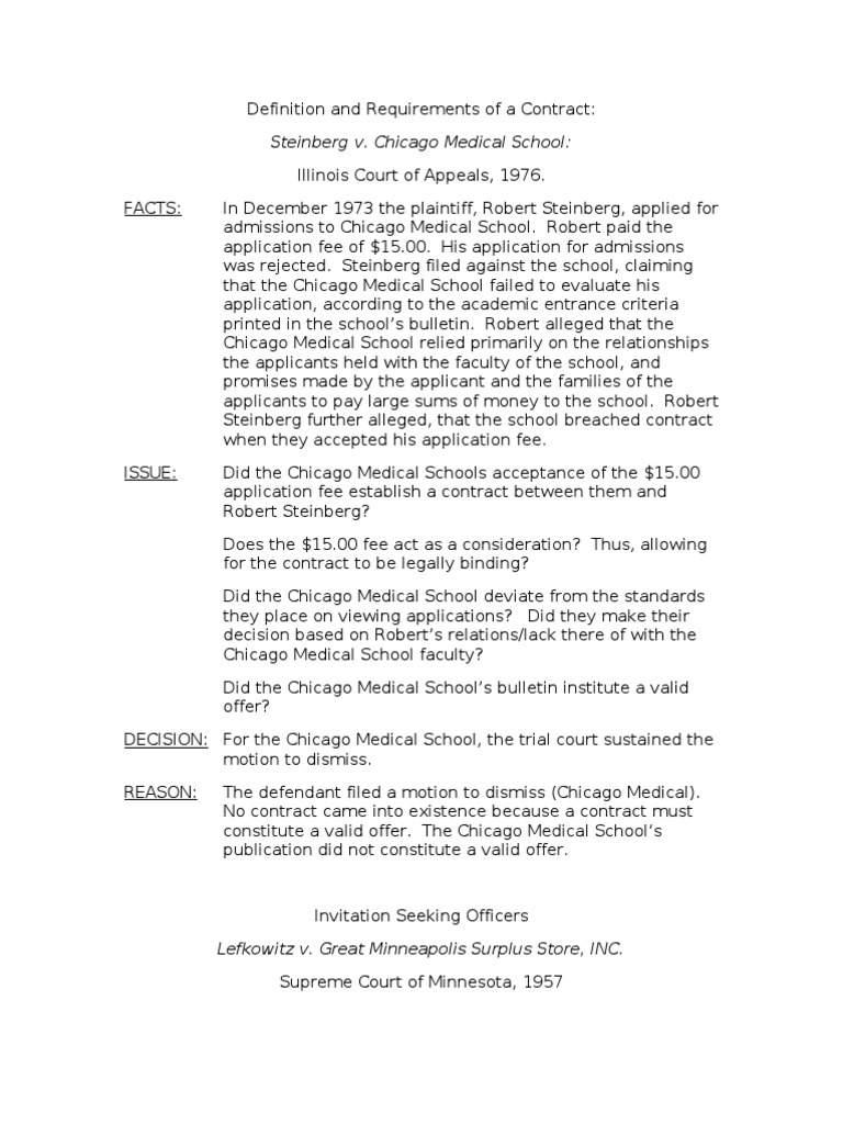 Key Contract Law Cases Overview | PDF | Social Institutions | Social ...