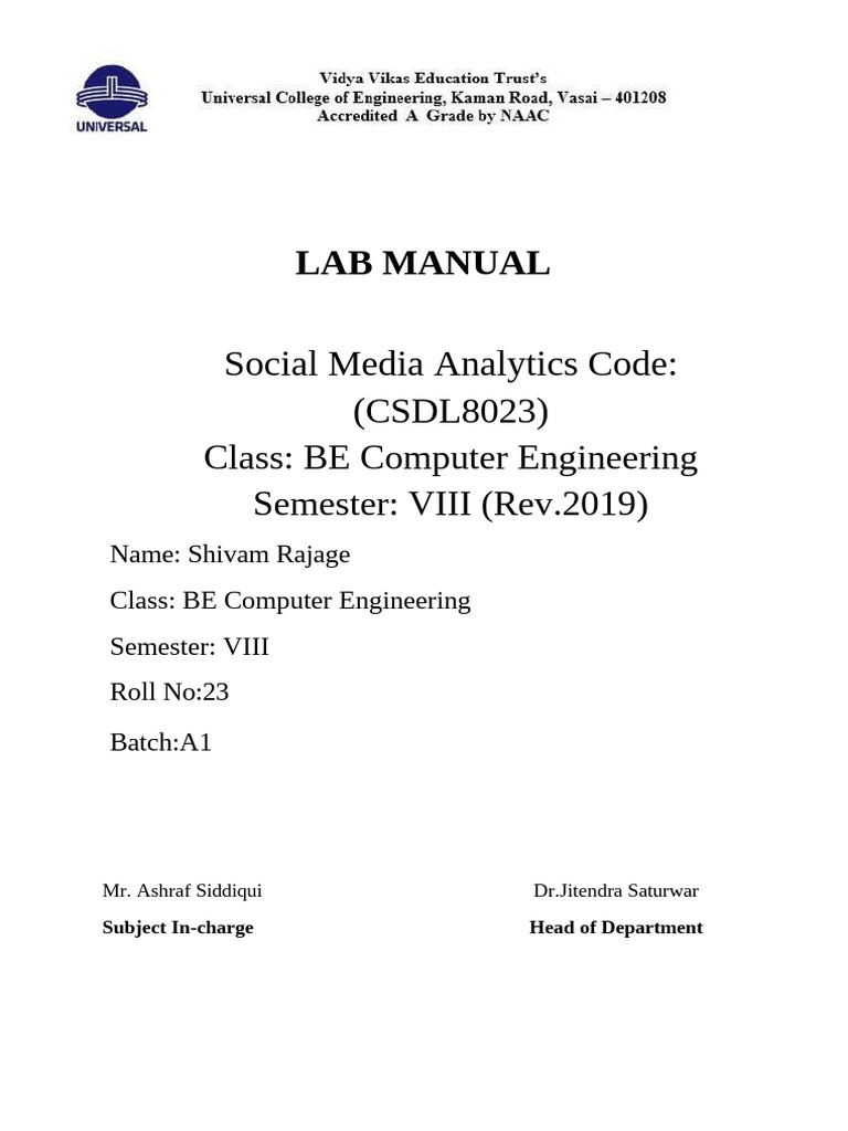 Social Media Analytics Lab Manual | PDF | Analytics | Engineering