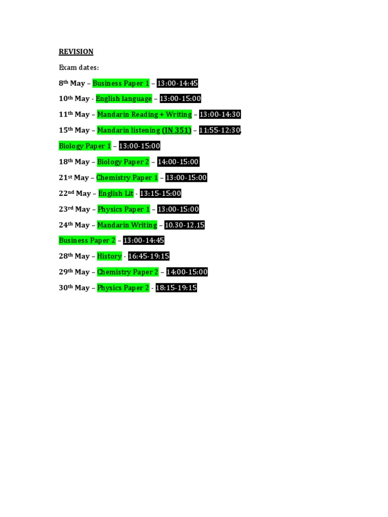 Exam Dates:: TH TH TH TH | PDF