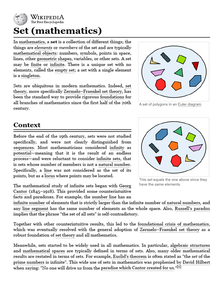 Set (Mathematics) - Wikipedia | PDF | Set (Mathematics) | Function ...