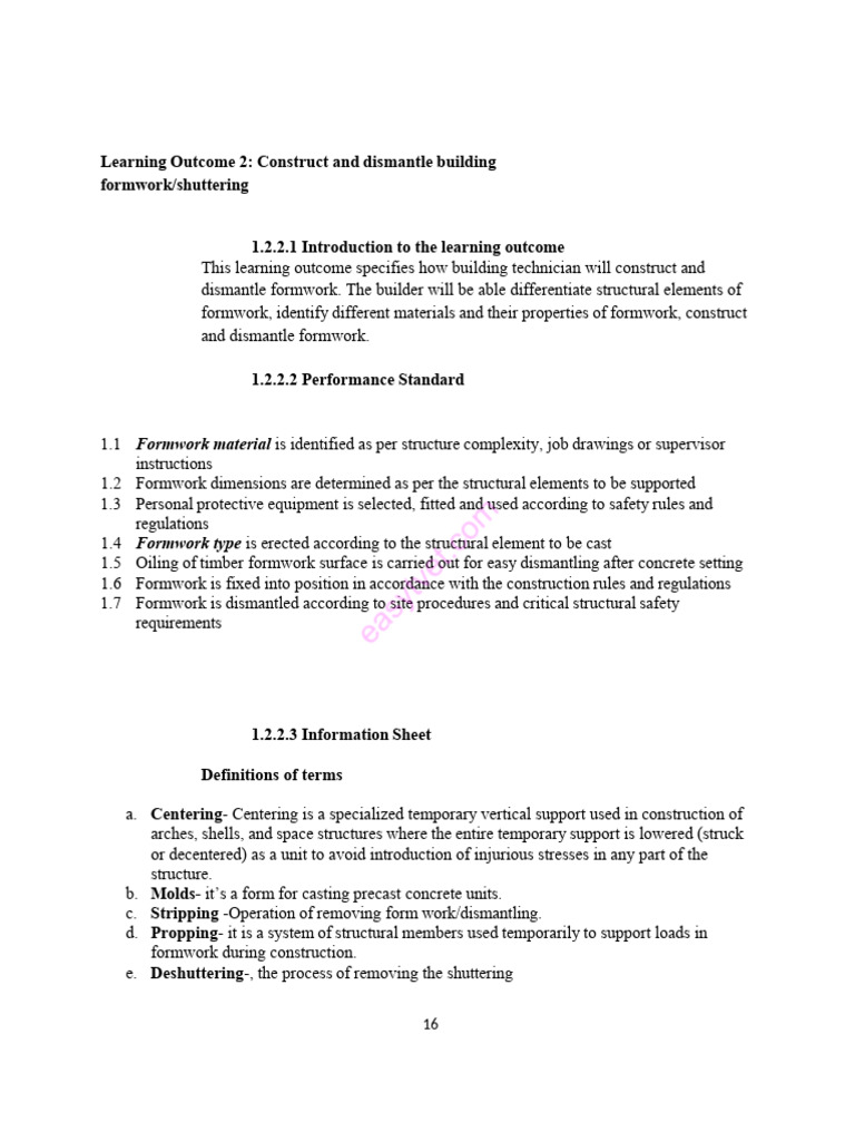 Formwork Construction and Dismantling Guide | PDF | Plywood | Concrete