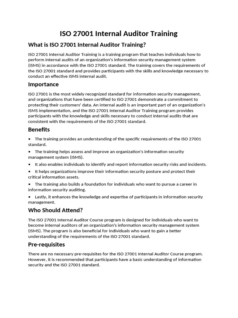 ISO 27001 Internal Auditor Training Guide | PDF | Internal Audit | Audit