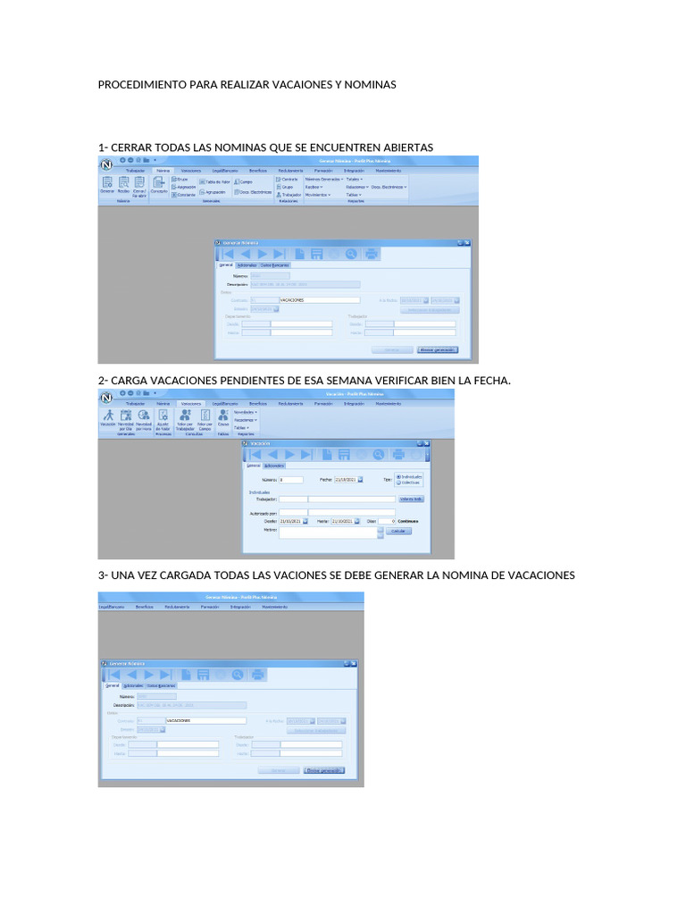 Procedimiento para Realizar Vacaiones y Nominas | PDF