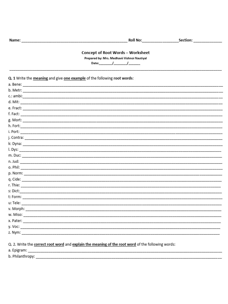 Root Words Identification Worksheet | PDF
