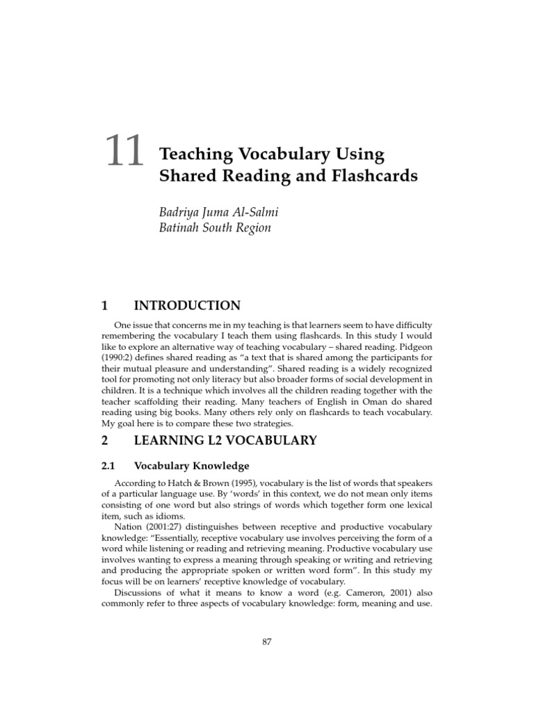 Shared Reading vs. Flashcards in Vocabulary | PDF | Vocabulary ...