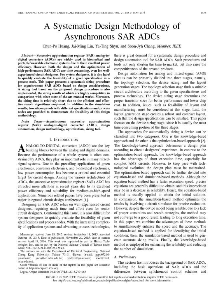 Design Methodology for Asynchronous SAR ADCs | PDF | Analog To Digital ...
