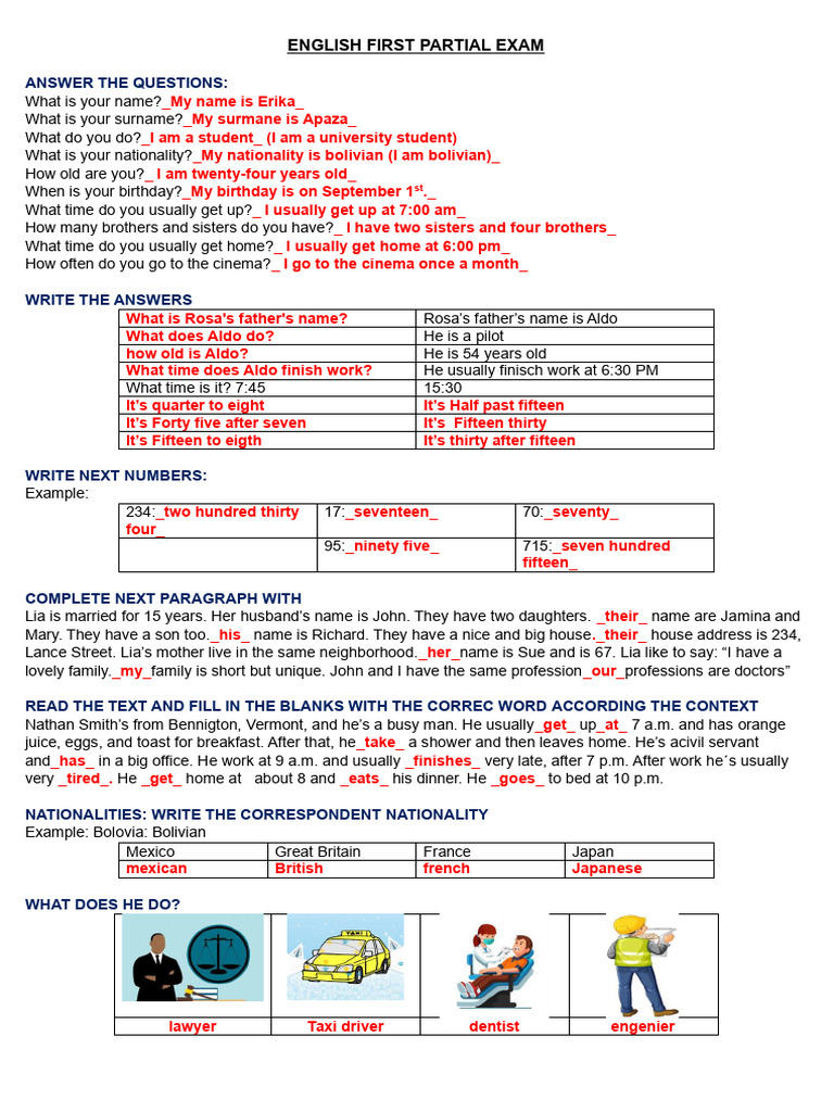 English Partial Exam Questions and Answers | PDF