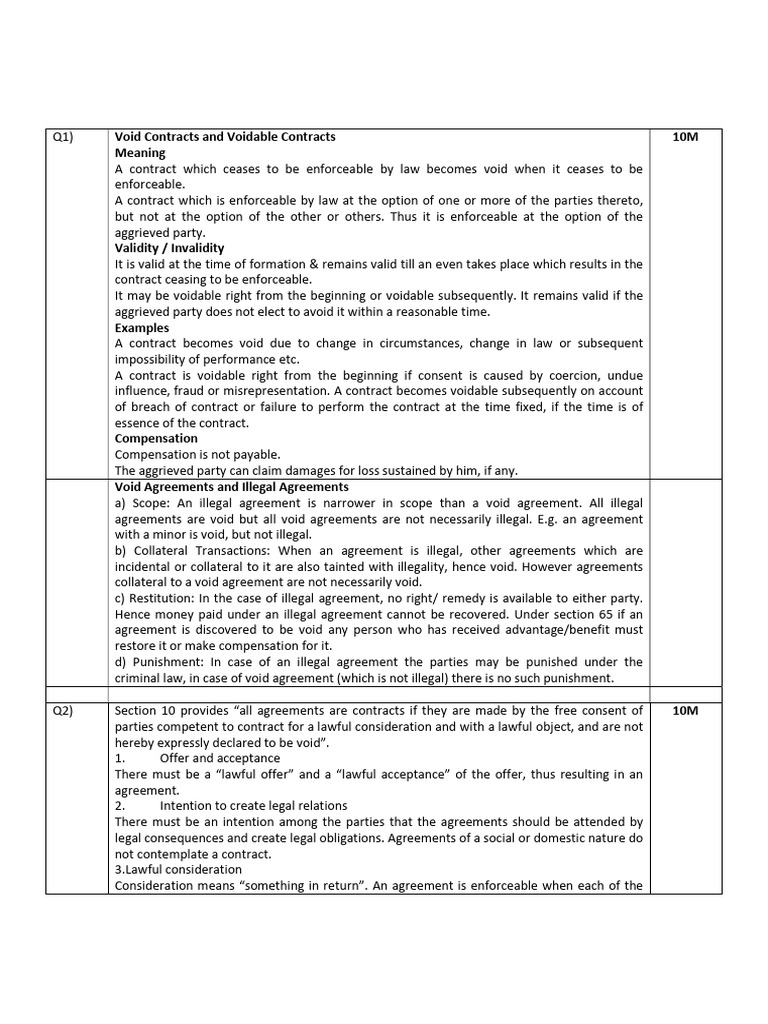 Understanding Void and Voidable Contracts | PDF | Consideration | Civil ...
