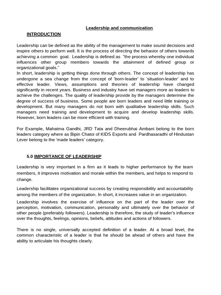 Leadership and Communication Essentials | PDF | Leadership | Goal