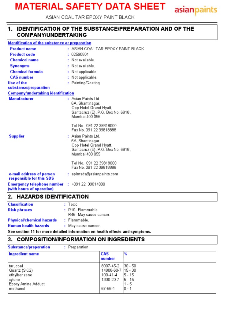 MSDS02590801 Asian Coal Tar Epoxy Ventilation (Architecture