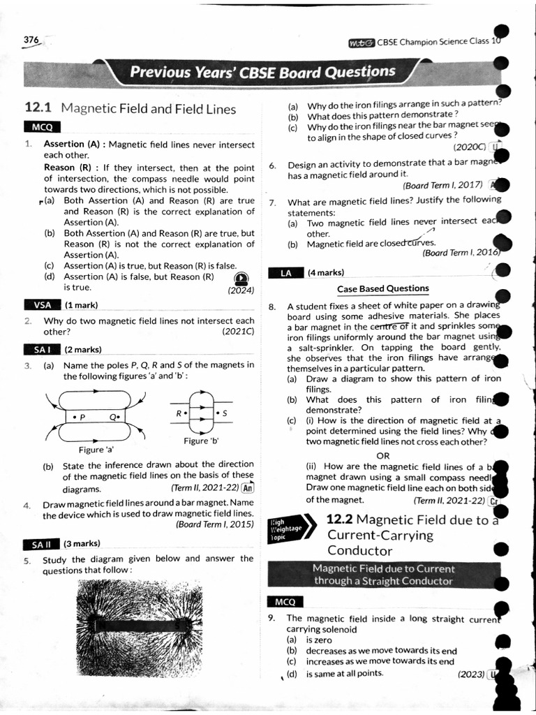 Magnetic Effects of Electric Current Pyq Questions | PDF