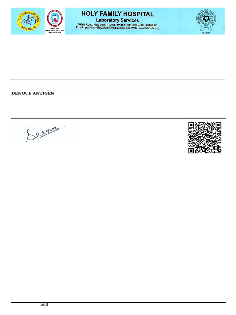 Dengue Antigen Test Report for Patient | PDF