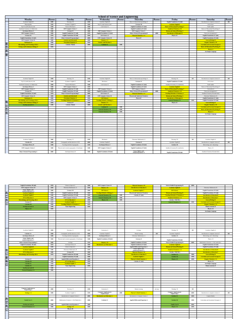 Weekly Class Schedule for Science & Engineering | PDF | Mathematics ...