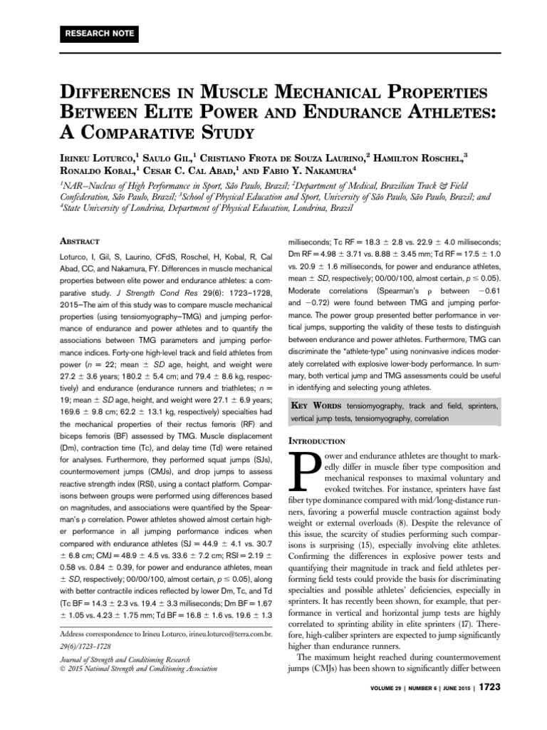 Muscle Properties in Power vs. Endurance Athletes | PDF ...
