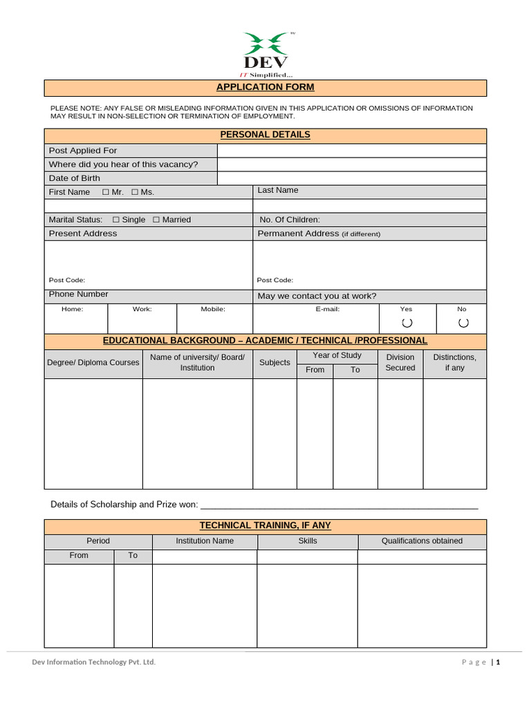 Job Application Form Template | PDF