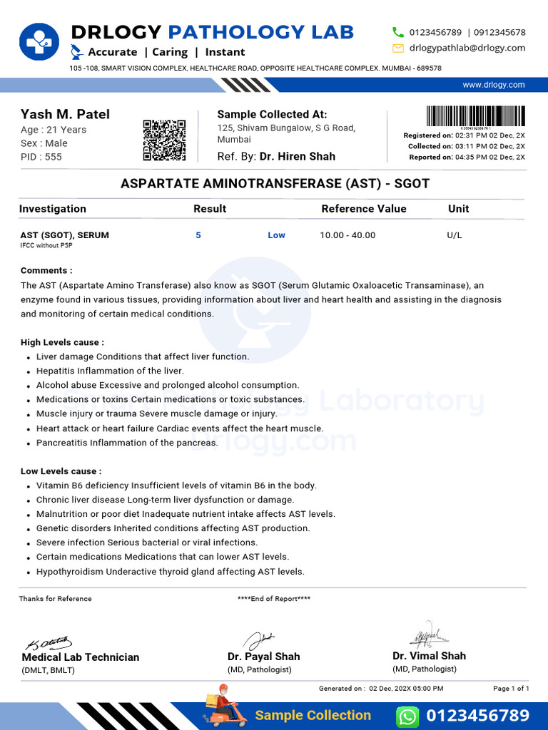 SGOT Report Format Example Sample Template Drlogy Lab Report | PDF ...