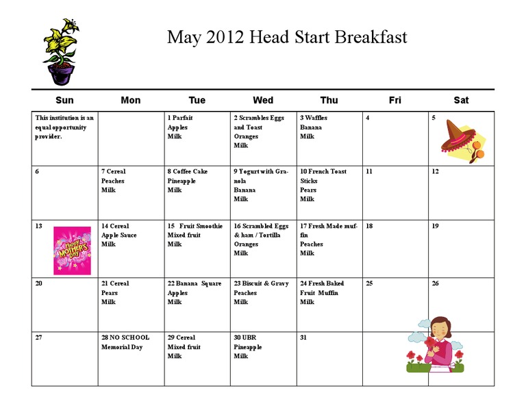 May Head Start Breakfast 2012 | PDF
