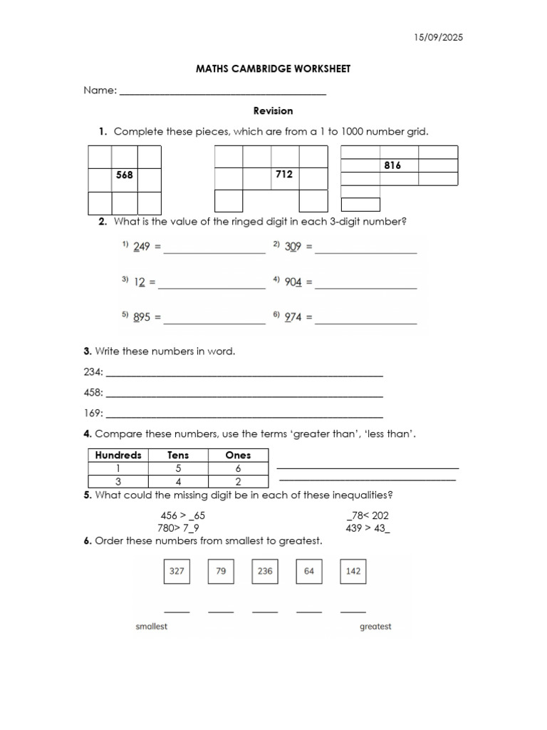 Cambridge Maths Worksheet for Revision | PDF | Chess | Chess Theory