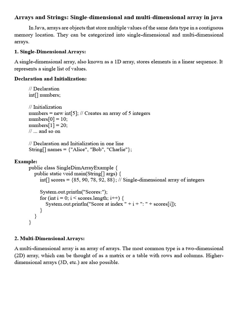 Java Arrays: 1D and 2D Explained | PDF | Integer (Computer Science ...