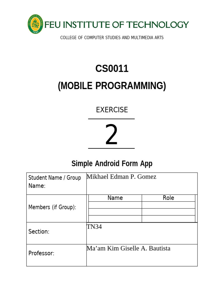 Exercise 2 - Simple Student Form App | PDF | Android (Operating System ...